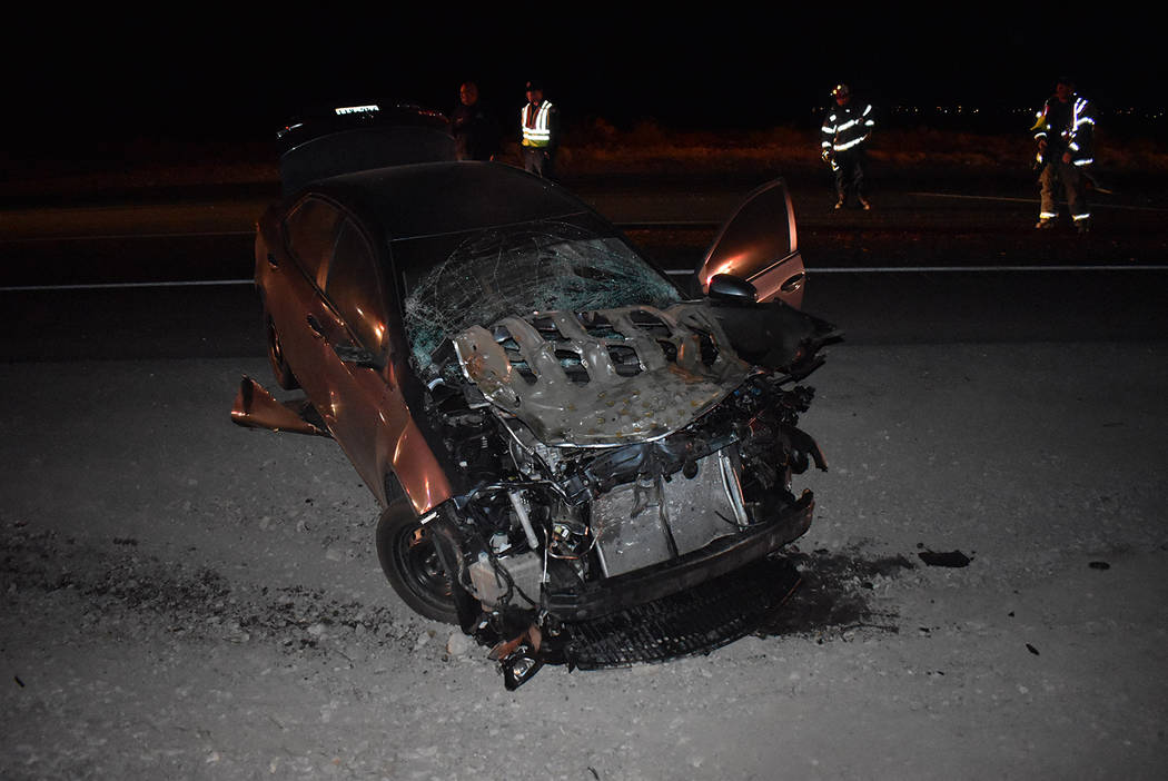 Special to the Pahrump Valley Times A vehicle sustained extensive damage after striking and kil ...