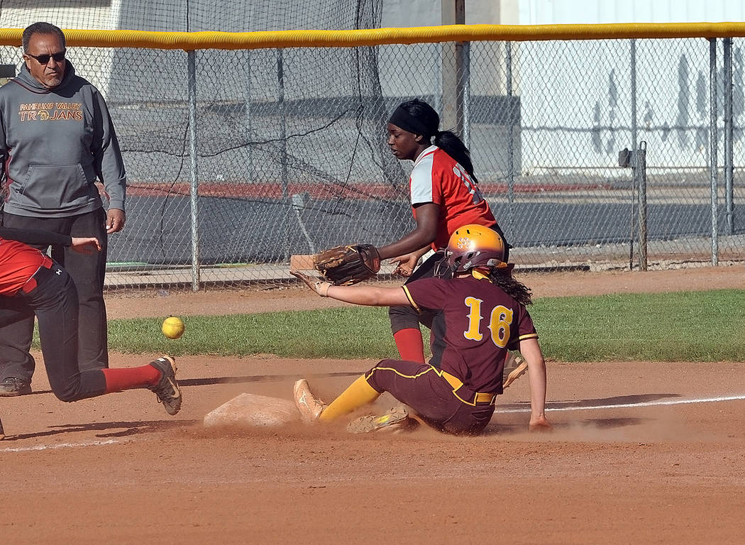 Horace Langford Jr./Pahrump Valley Times McKayla Bartley steals third base during a 17-5 win ov ...