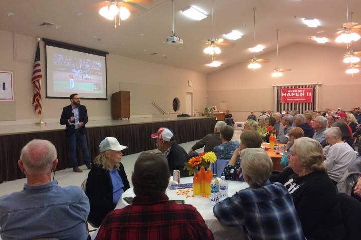 Robin Hebrock/Pahrump Valley Times Nevada Assemblyman Greg Hafen II is shown addressing a crowd ...