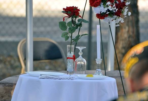 Horace Langford Jr./Pahrump Valley Times The solitary table, complete with lemon, salt and can ...