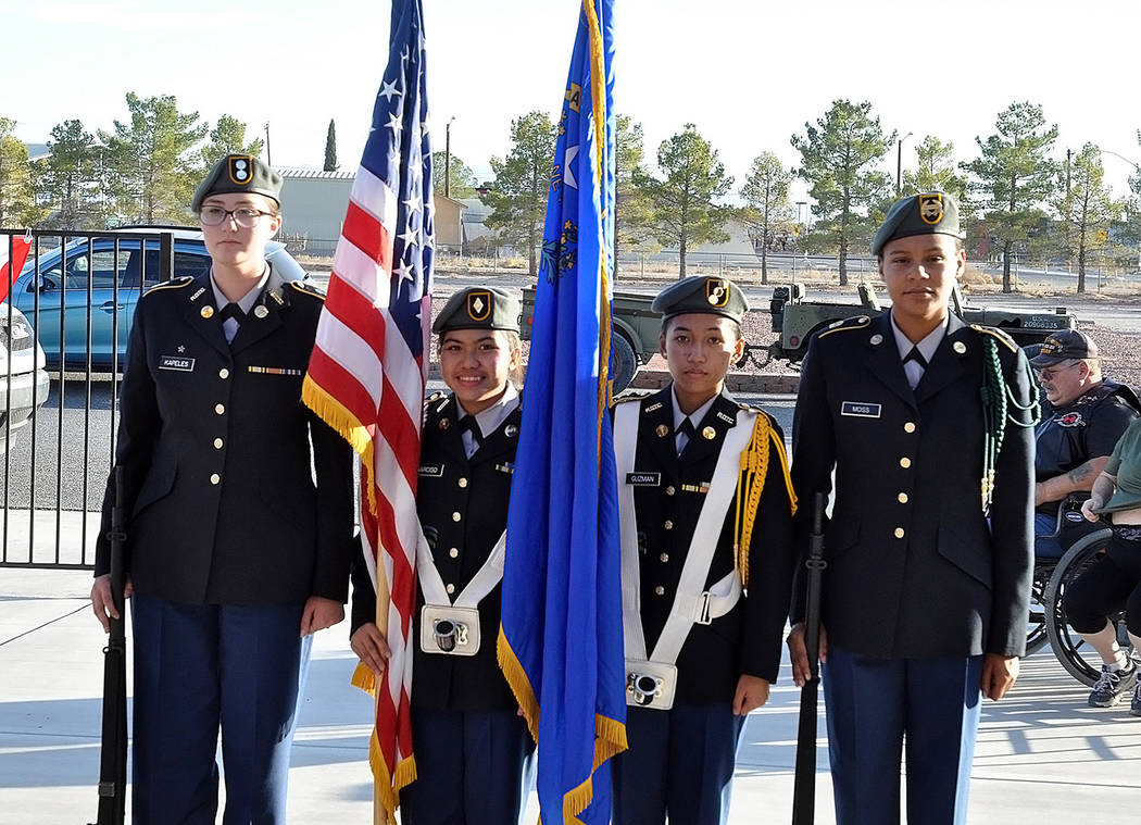 Horace Langford Jr./Pahrump Valley Times The Pahrump Valley High School JROTC posts the colors ...