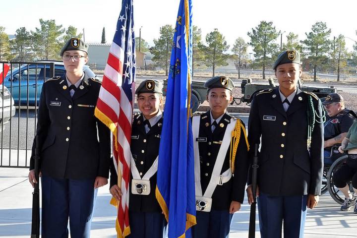 Horace Langford Jr./Pahrump Valley Times The Pahrump Valley High School JROTC posts the colors ...