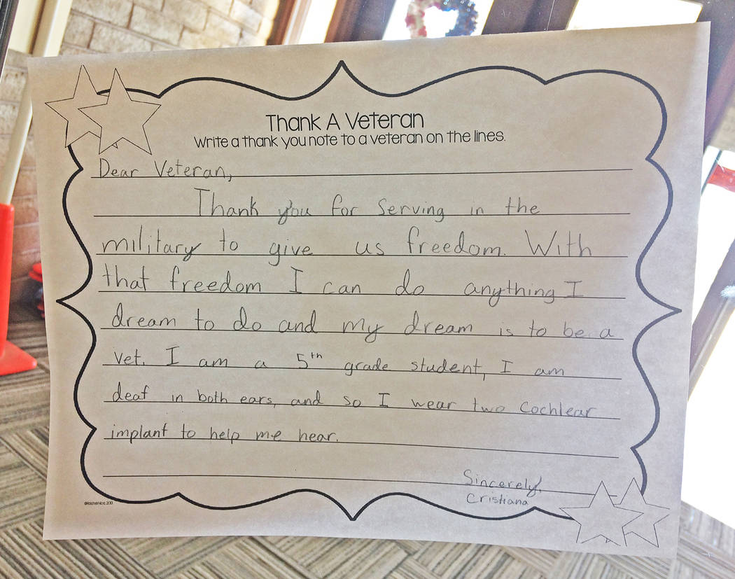 Robin Hebrock/Pahrump Valley Times Pictured is a thank-you note from one J.G. Johnson student w ...