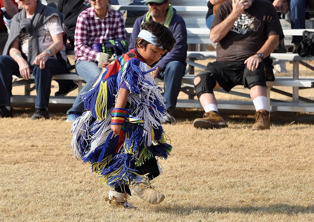 Horace Langford Jr./Pahrump Valley Times A young Grass Dancer executes meticulous moves during ...