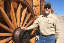Jeffrey Meehan/Pahrump Valley Times Wagonmaker Dave Engel stands in front of one of two wagons ...