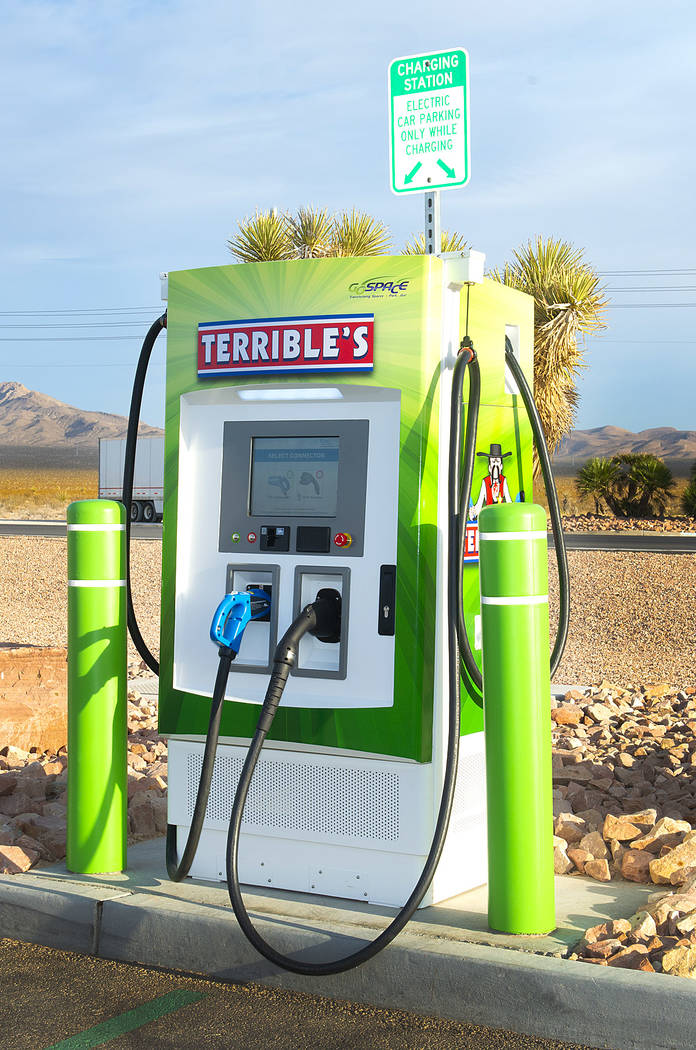 Two DC fast electric vehicle chargers went live Thursday Nov. 14, 2019 at Terrible’s Road Hou ...
