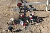 Jeffrey Meehan/Pahrump Valley Times A roadside memorial for Ethan Osterman, a 15-year-old Pahr ...