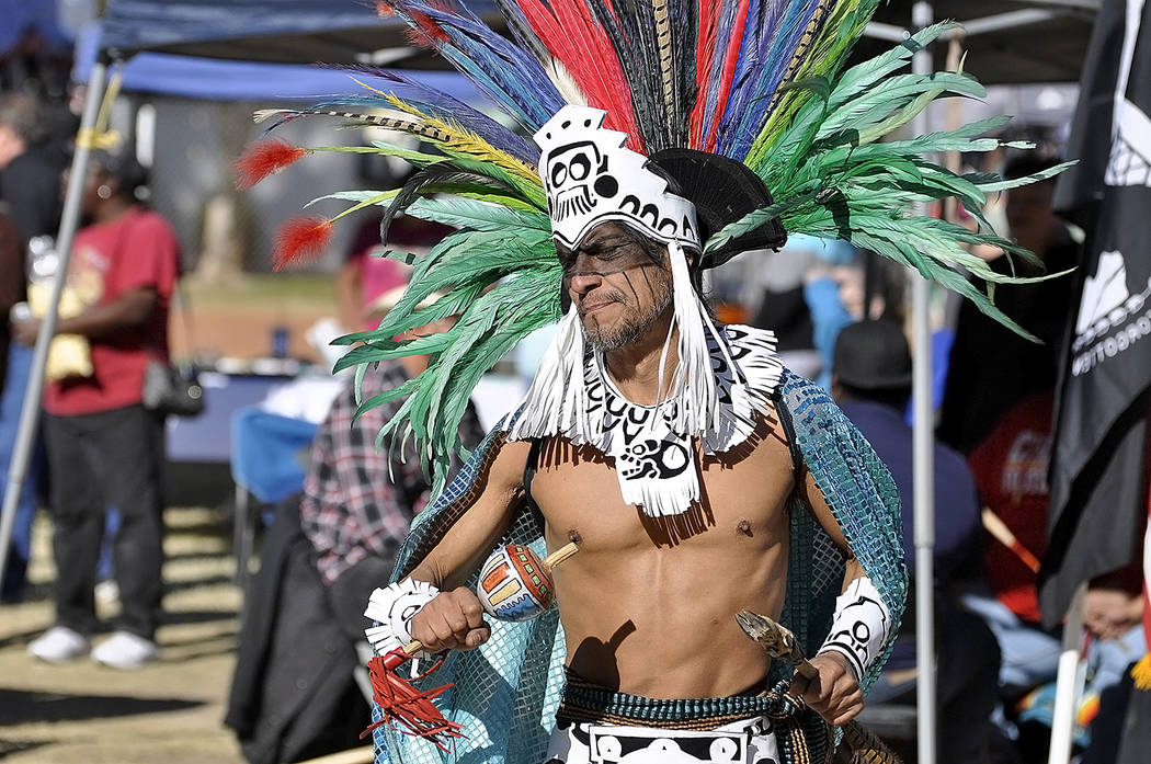 Horace Langford Jr./Pahrump Valley Times An Aztec dancer performs an ancient ritual dance duri ...