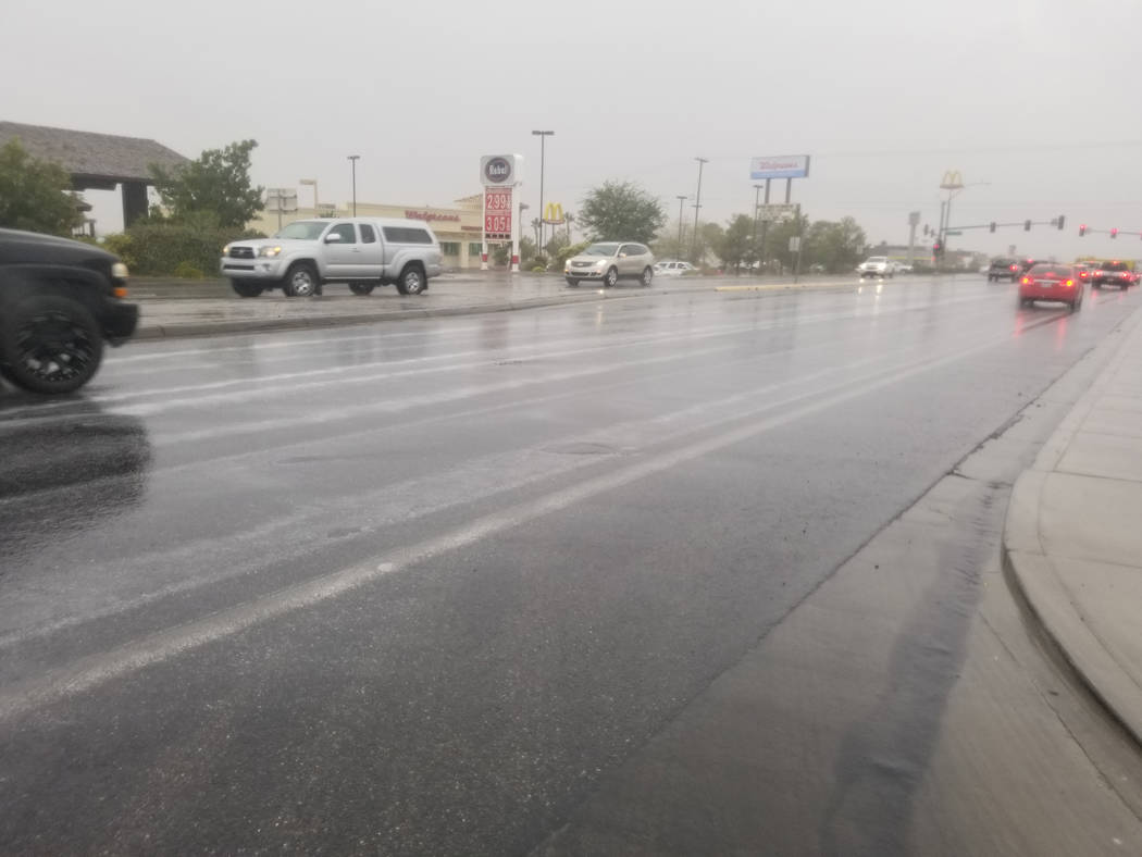 David Jacobs/Pahrump Valley Times Rain slickened Pahrump area roads on Wednesday, Nov. 20 as a ...