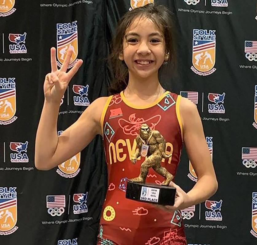 Special to the Pahrump Valley Times Mika Yoffee, 11, celebrates her third-place finish in the G ...