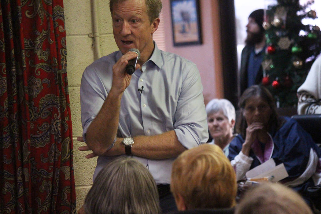 Jeffrey Meehan/Pahrump Valley Times Tom Steyer speaks at Johnny's Mexican Restaurant on Sunday, ...