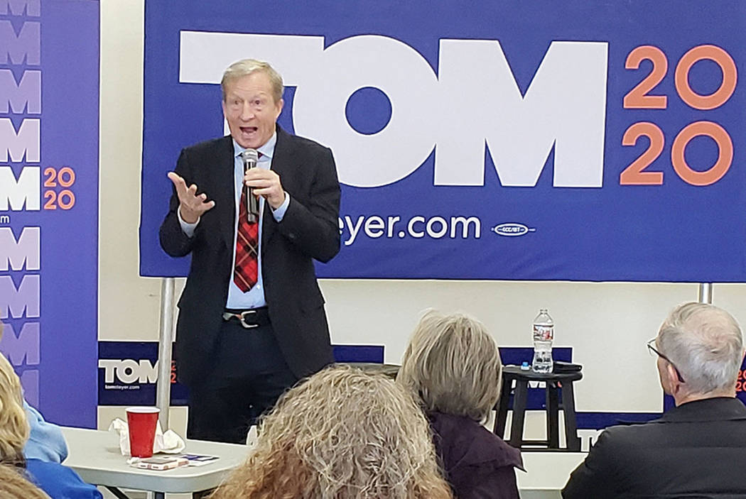 Rory Appleton/Las Vegas Review Journal Democratic presidential candidate Tom Steyer answers a q ...