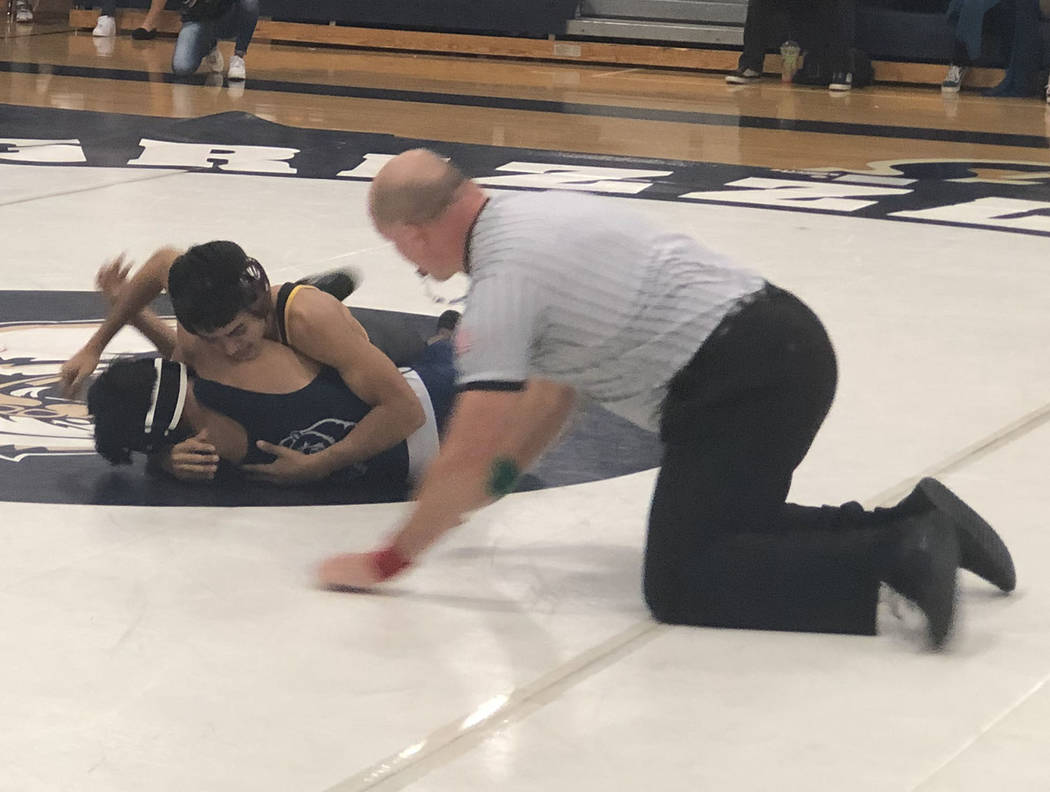 Tom Rysinski/Pahrump Valley Times Sophomore Christopher Vega came close to a pin as the first p ...