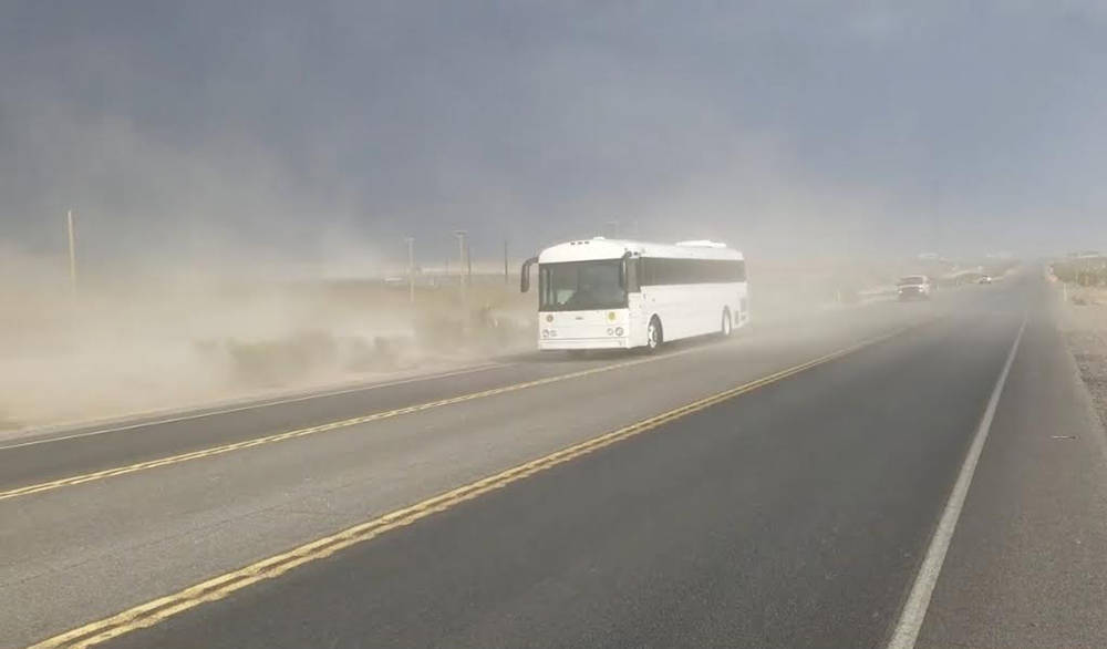 David Jacobs/Pahrump Valley Times This file photo shows dust filling the air in the Pahrump Val ...
