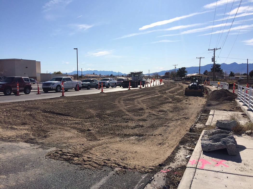 Robin Hebrock/Pahrump Valley Times A large section of Homestead Road at Highway 160 is currentl ...