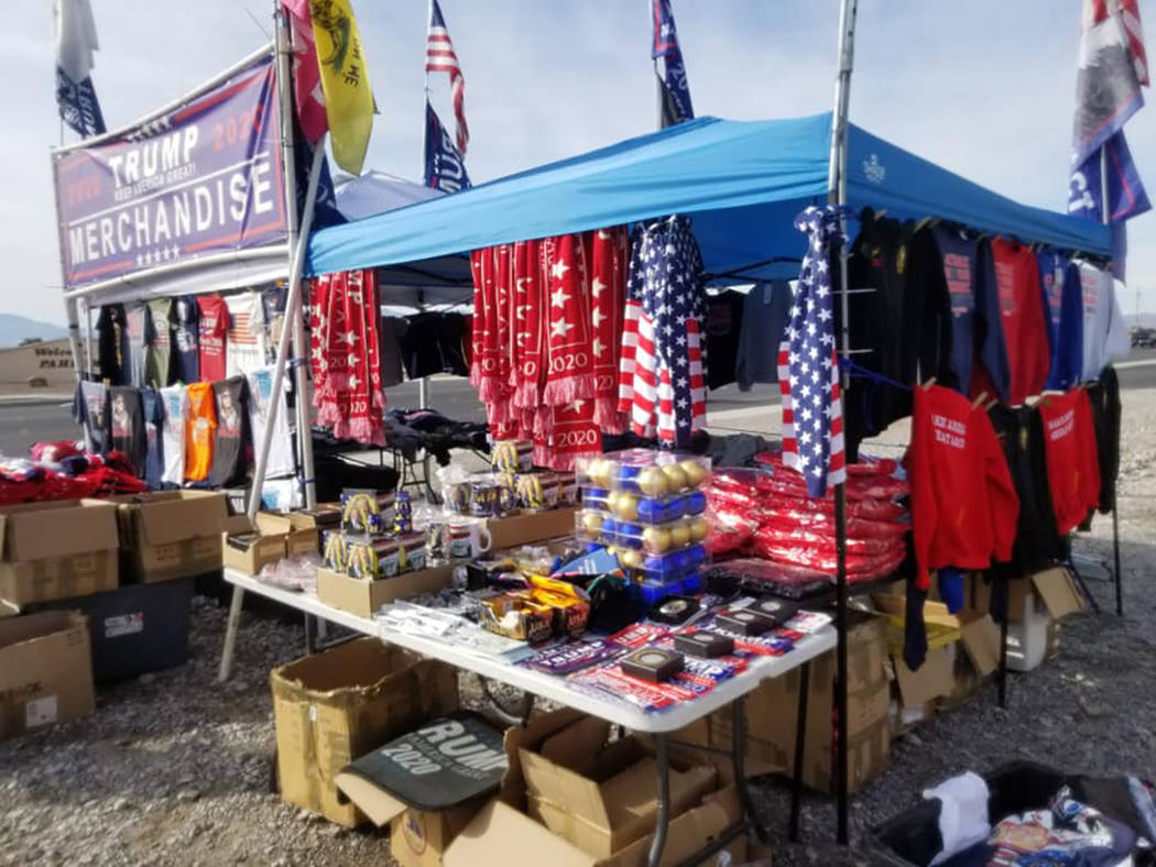 David Jacobs/Pahrump Valley Times A table at the traveling Donald Trump merchandise store in Pa ...