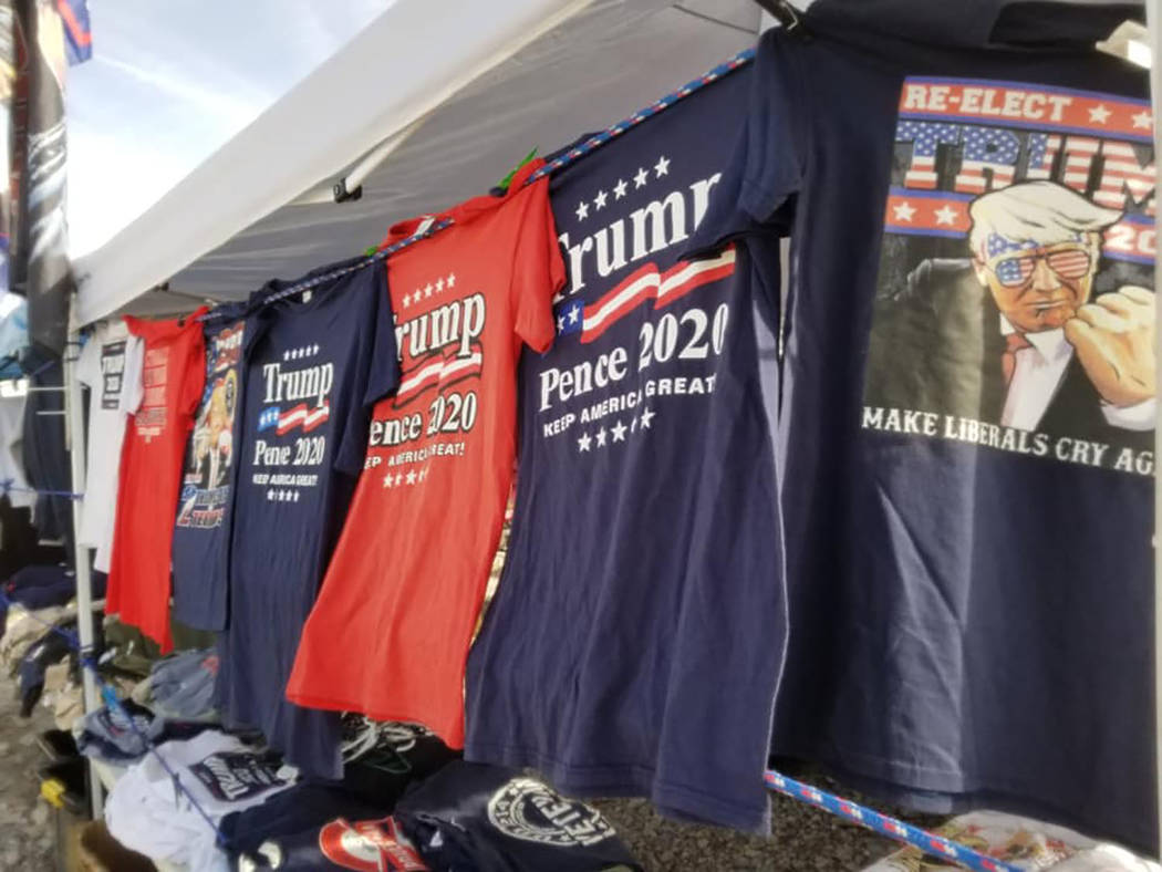 David Jacobs/Pahrump Valley Times A look at T-Shirts for sale at the traveling Donald Trump mer ...