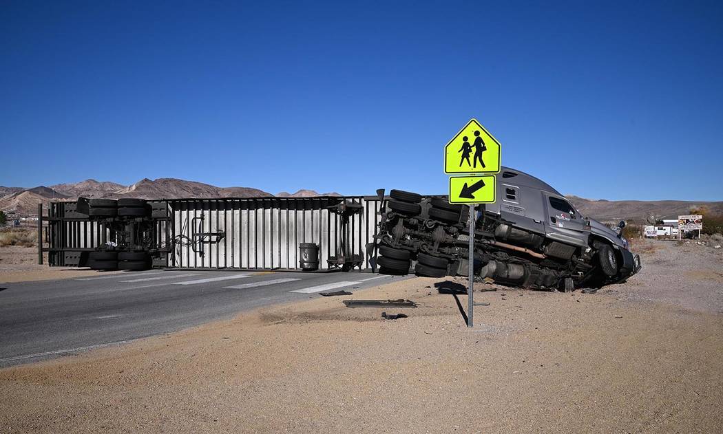 Richard Stephens/Special to the Pahrump Valley Times A look at the overturned big-rig as shown ...