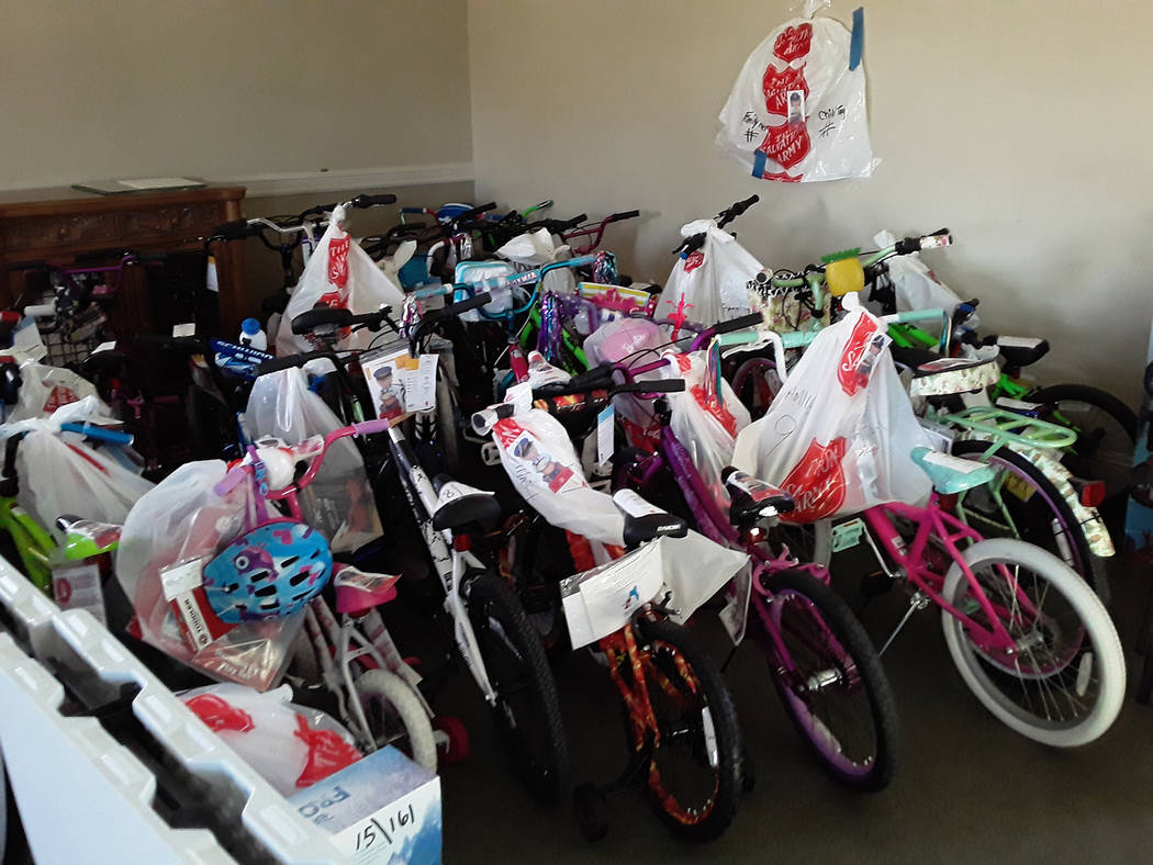 Selwyn Harris/Pahrump Valley Times The Pahrump Salvation Army has received dozens of bicycles, ...