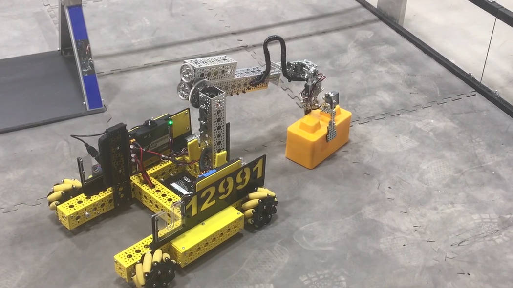 Jeffrey Meehan/Pahrump Valley Times A robot built by Pahrump team Awkward Silence sits in a rin ...