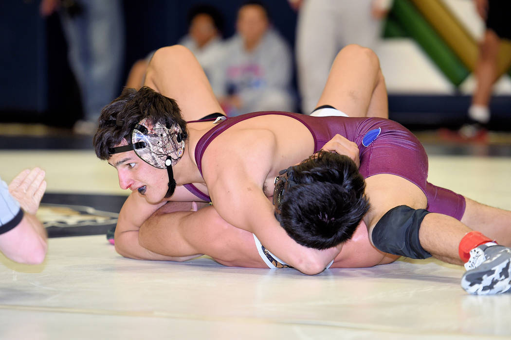Peter Davis/Pahrump Valley Times file photo Antonio Sandoval wrestles at 138 pounds during the ...