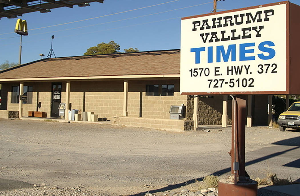 File photo Pictured is the Pahrump Valley Times' office at 1570 E. State Route 372 in 2014. The ...