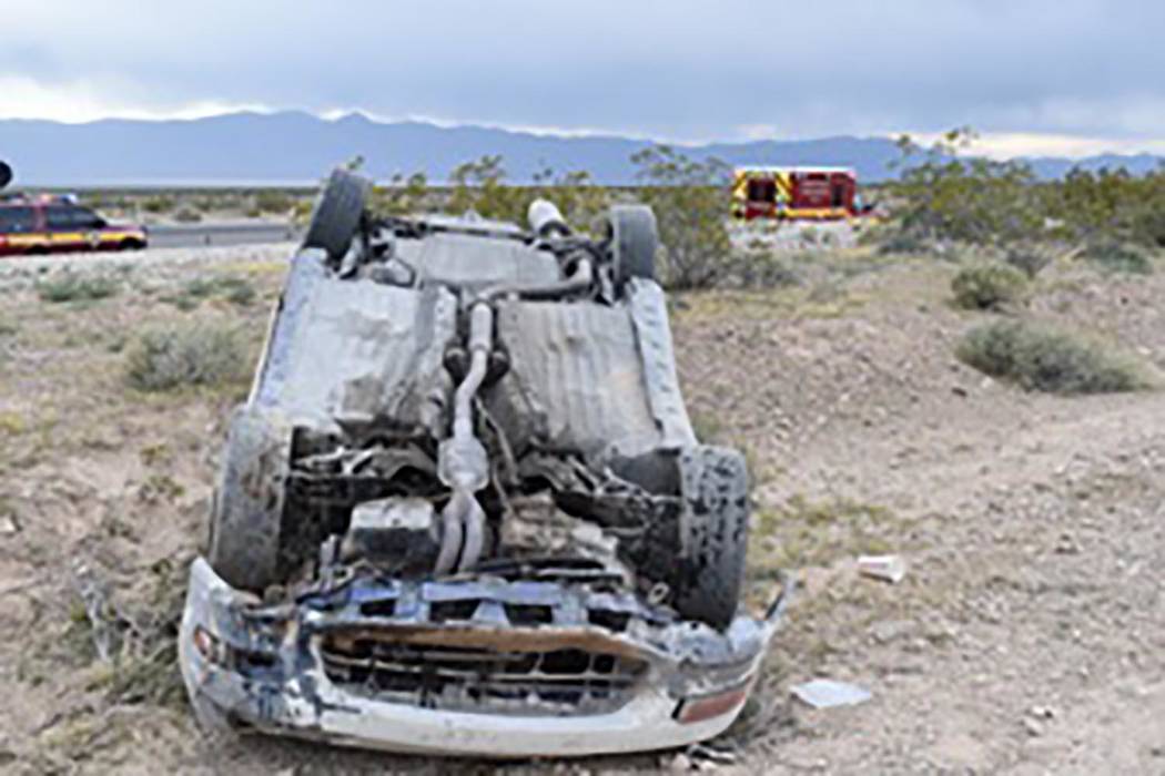 Special to the Pahrump Valley Times A look at a single-vehicle rollover crash along Nevada High ...