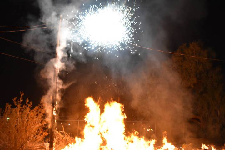 Special to the Pahrump Valley Times A brush fire extended to a power pole causing a transformer ...