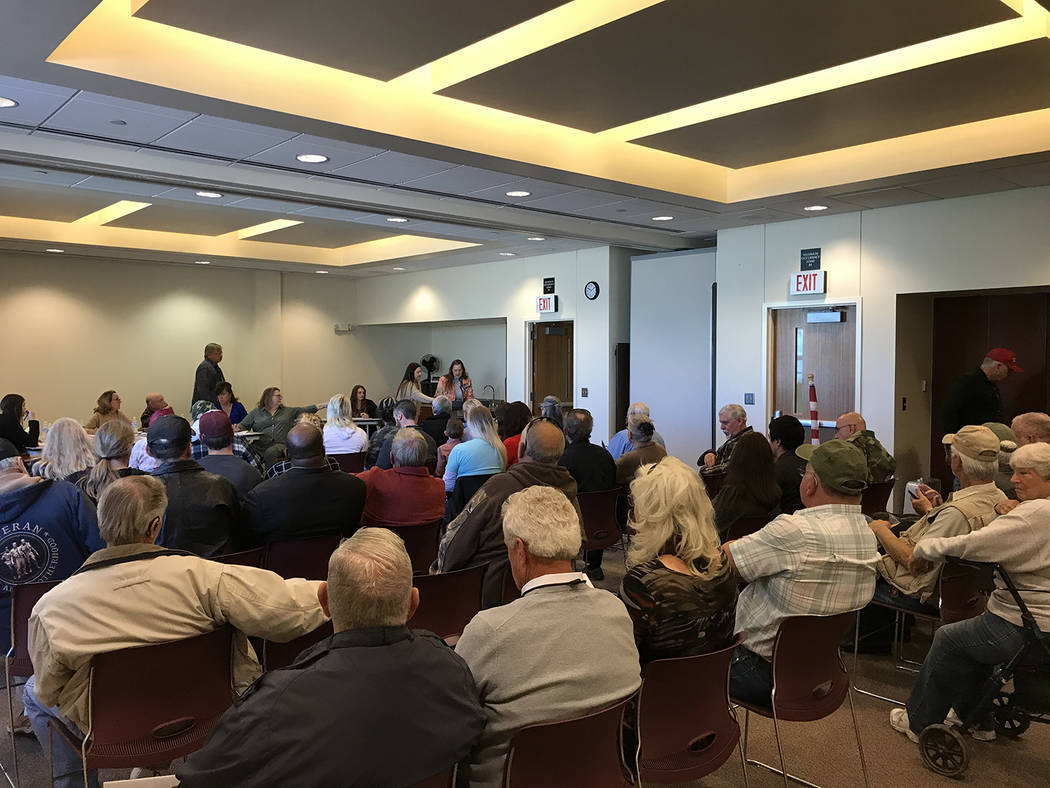 Robin Hebrock/Pahrump Valley Times A large crowd turned out for the Pahrump Library board's Jan ...