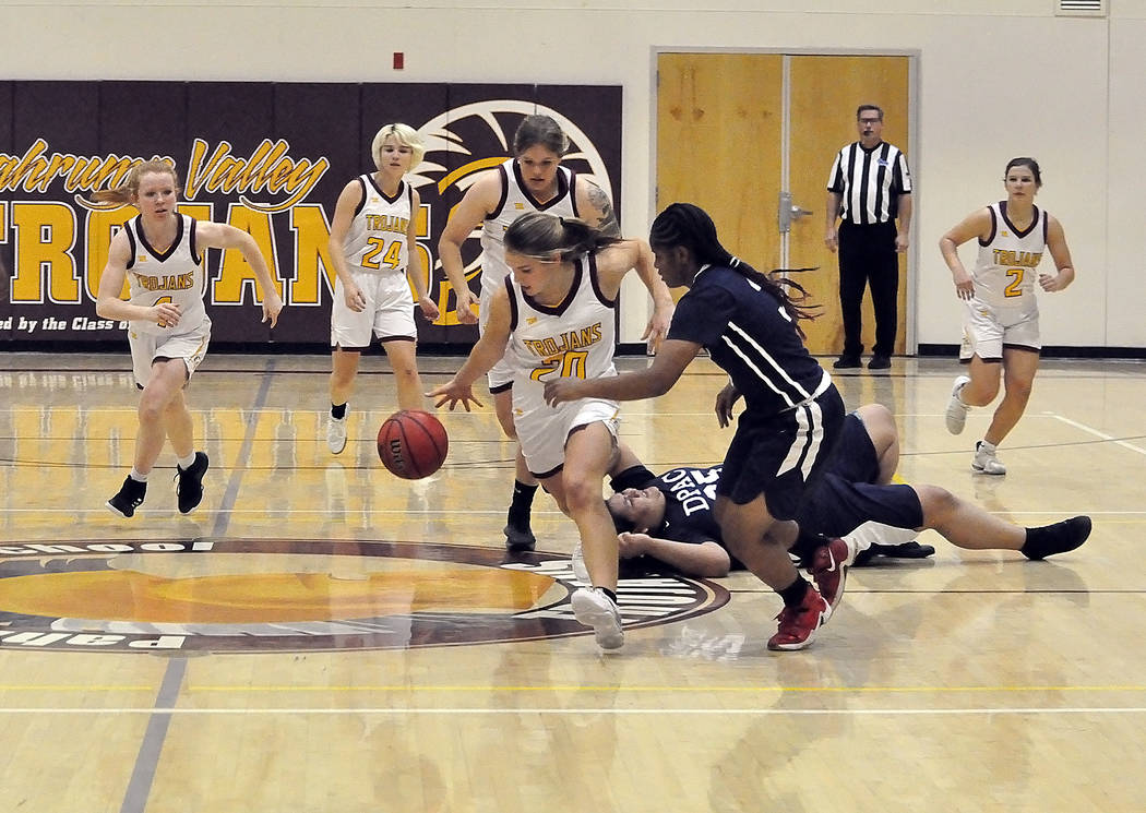 Horace Langford Jr./Pahrump Valley Times Pahrump Valley's Maddy Souza starts a fast break after ...