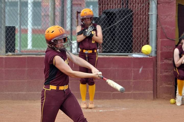 Horace Langford Jr./Pahrump Valley Times Pahrump Valley's Kathy Niles connects for a hit during ...