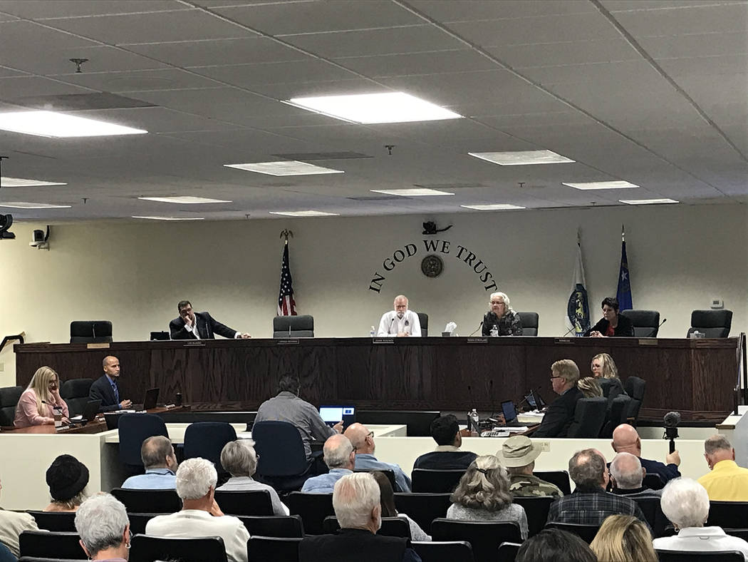 Robin Hebrock/Pahrump Valley Times The Nye County Commission is seen presiding over an appeal h ...