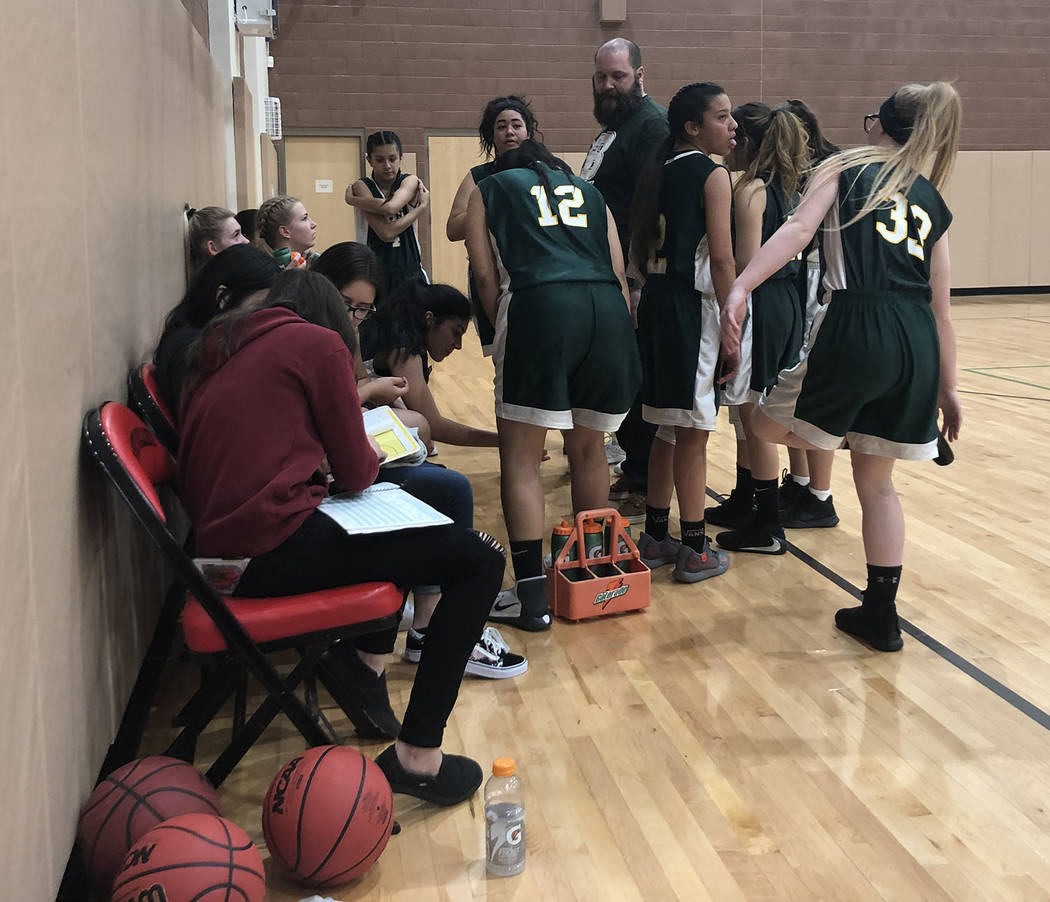 Tom Rysinski/Pahrump Valley Times Beatty High School girls basketball coach Travis Barron talks ...