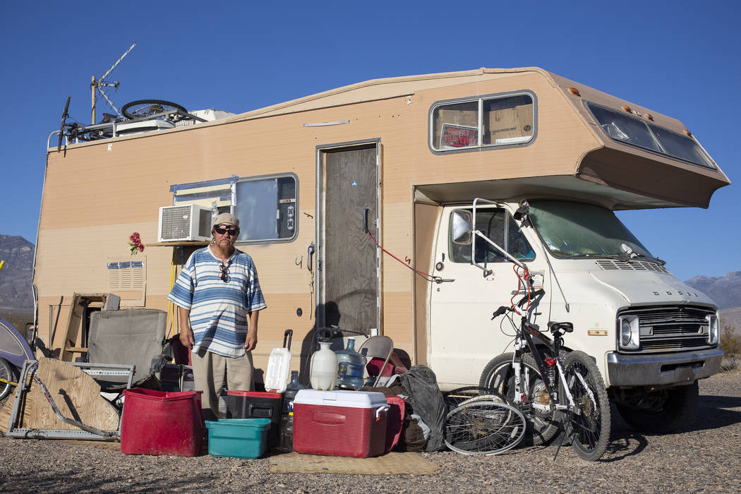 Caroline Brehman/Las Vegas Review-Journal Homeless resident Timothy Persson, 60, poses for a ph ...