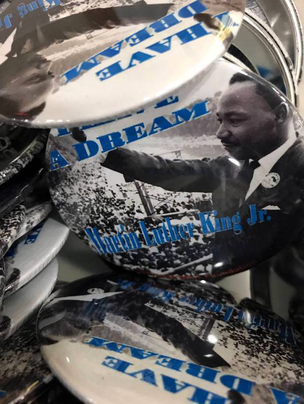 Robin Hebrock/Pahrump Valley Times A basket of buttons honoring MLK Jr. was available for atten ...