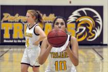 Horace Langford Jr./Pahrump Valley Times Junior Nicky Velazquez lines up a free throw during Pa ...