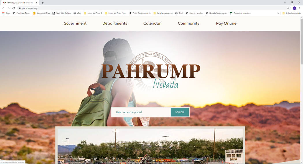 Jeff Meehan/Pahrump Valley Times A screenshot of the town of Pahrump's website PahrumpNV.org. T ...