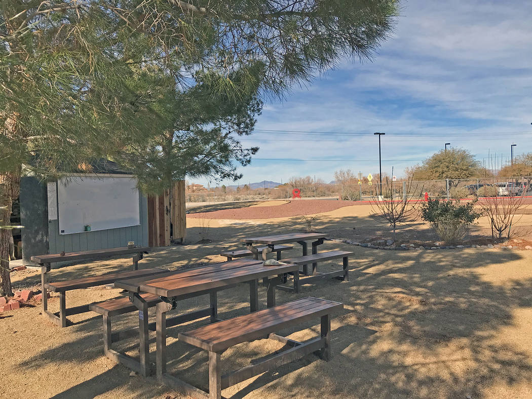 Robin Hebrock/Pahrump Valley Times The Floyd Elementary School Garden benches provide an outdoo ...