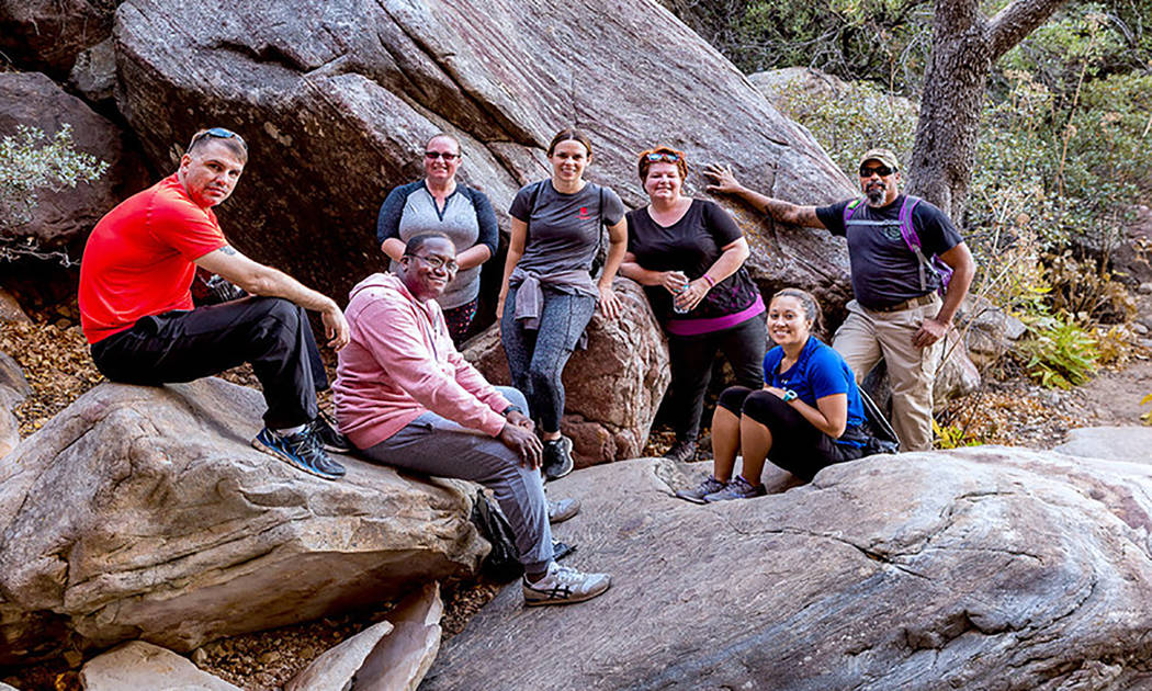 Special to the Pahrump Valley Times Veterans and supporters pause during a hike in Red Rock Can ...