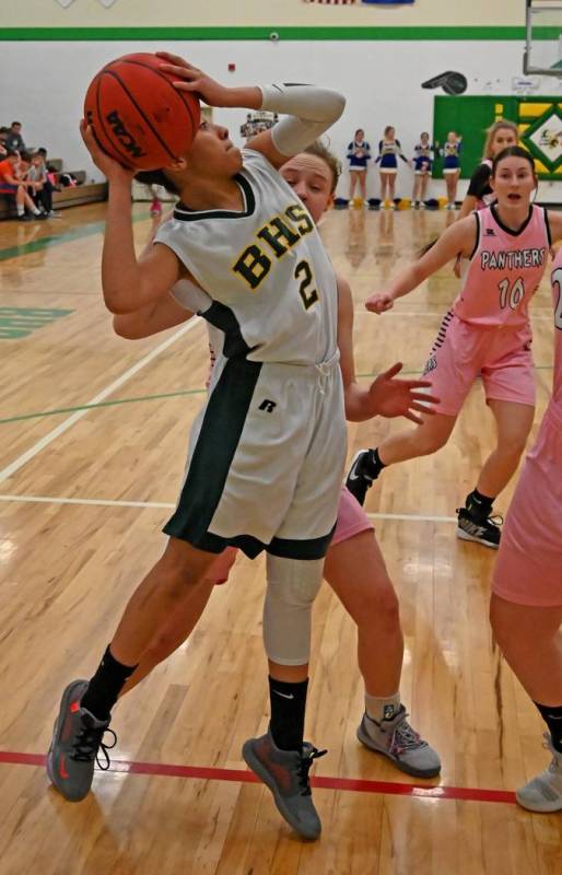 Richard Stephens/Special to the Pahrump Valley Times Beatty's Jaylynn Wright makes a move along ...