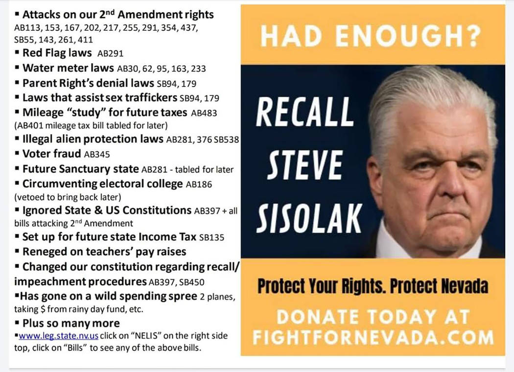 Special to the Pahrump Valley Times Provided by representatives of Fight For Nevada, this flyer ...