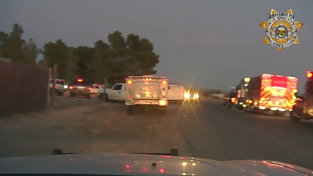 Courtesy A screenshot of dash cam footage from the Nye County Sheriff's Office just before a se ...
