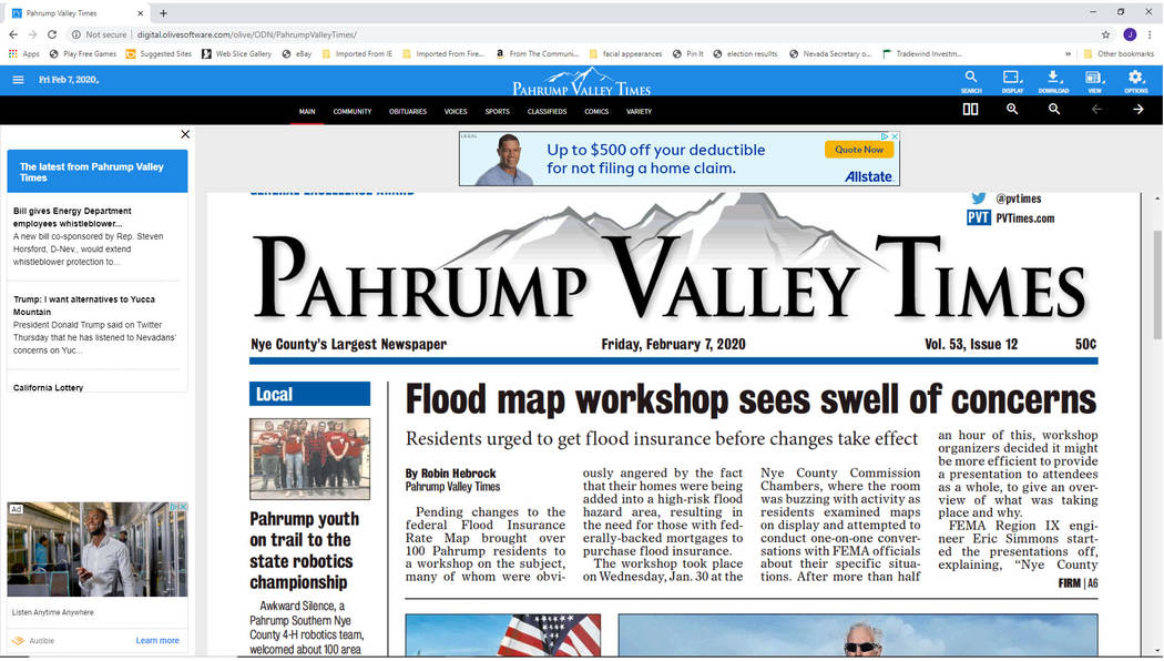 File photo A screenshot of the front page of the Pahrump Valley Times' new e-edition. The e-edi ...