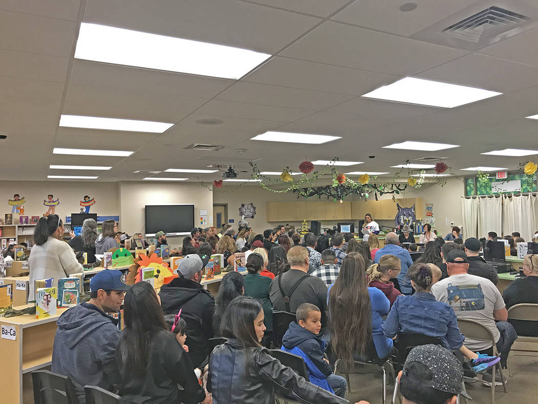 Robin Hebrock/Pahrump Valley Times The Floyd Elementary School Library was packed with families ...