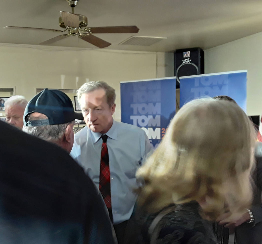 Selwyn Harris/Pahrump Valley Times Following his campaign speech, candidate Steyer took time to ...