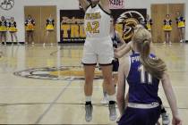 Horace Langford Jr./Pahrump Valley Times Pahrump Valley junior Kate Daffer goes up for 2 of her ...