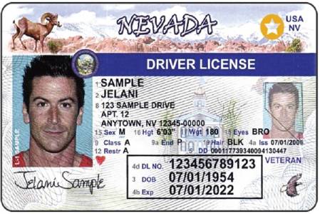 Nevada Department of Motor Vehicles A sample of Nevada’s Real ID, with ...