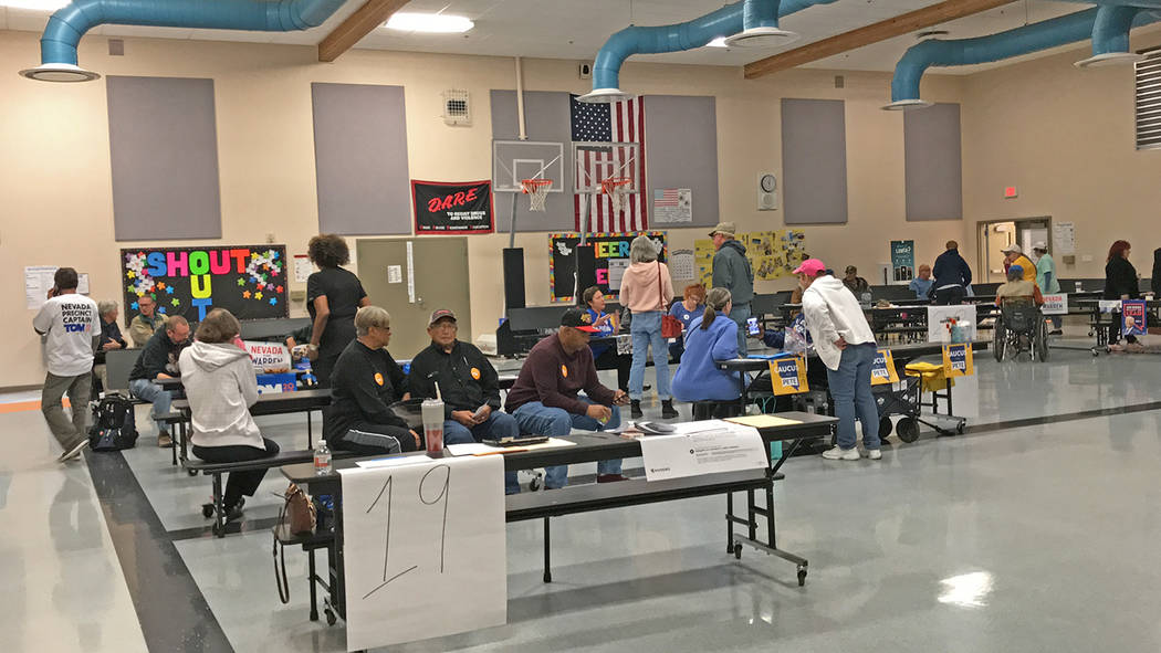 Robin Hebrock/Pahrump Valley Times The scene at Floyd Elementary School as of 11 a.m. on Caucus ...