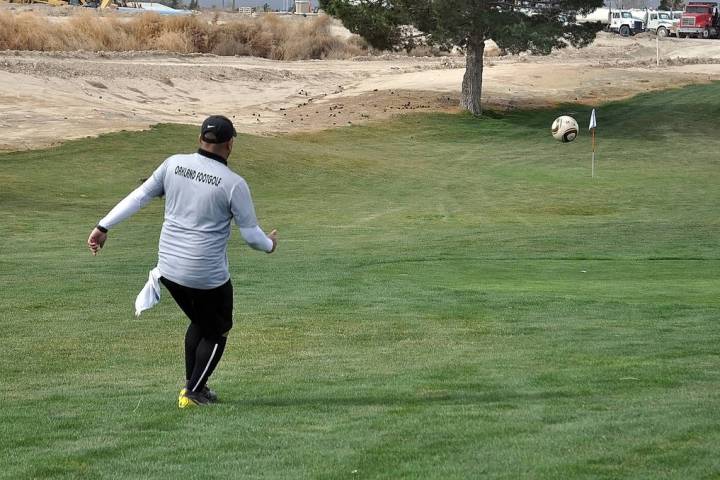 Horace Langford Jr./Pahrump Valley Times A player from the Oakland FootGolf Club sends the ball ...