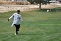 Horace Langford Jr./Pahrump Valley Times A player from the Oakland FootGolf Club sends the ball ...